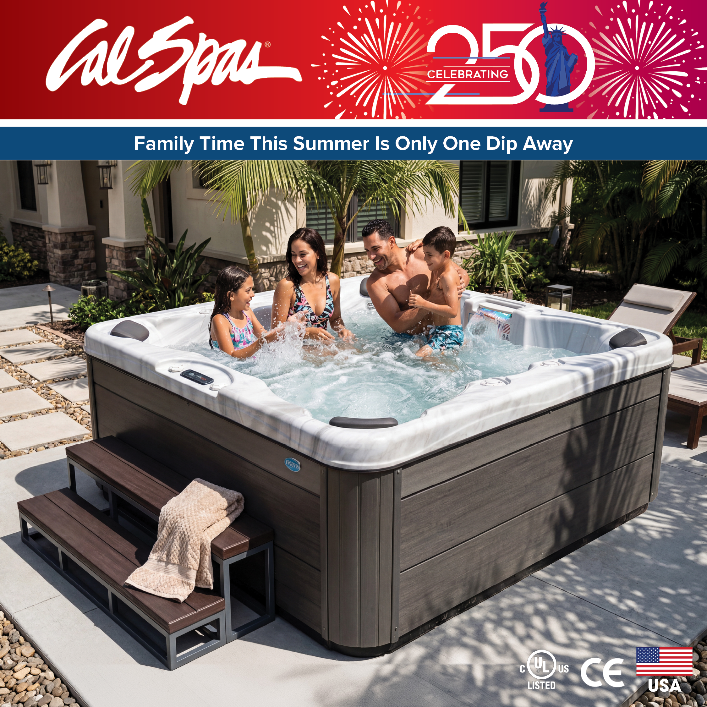 Calspas hot tub being used in a family setting - Essex